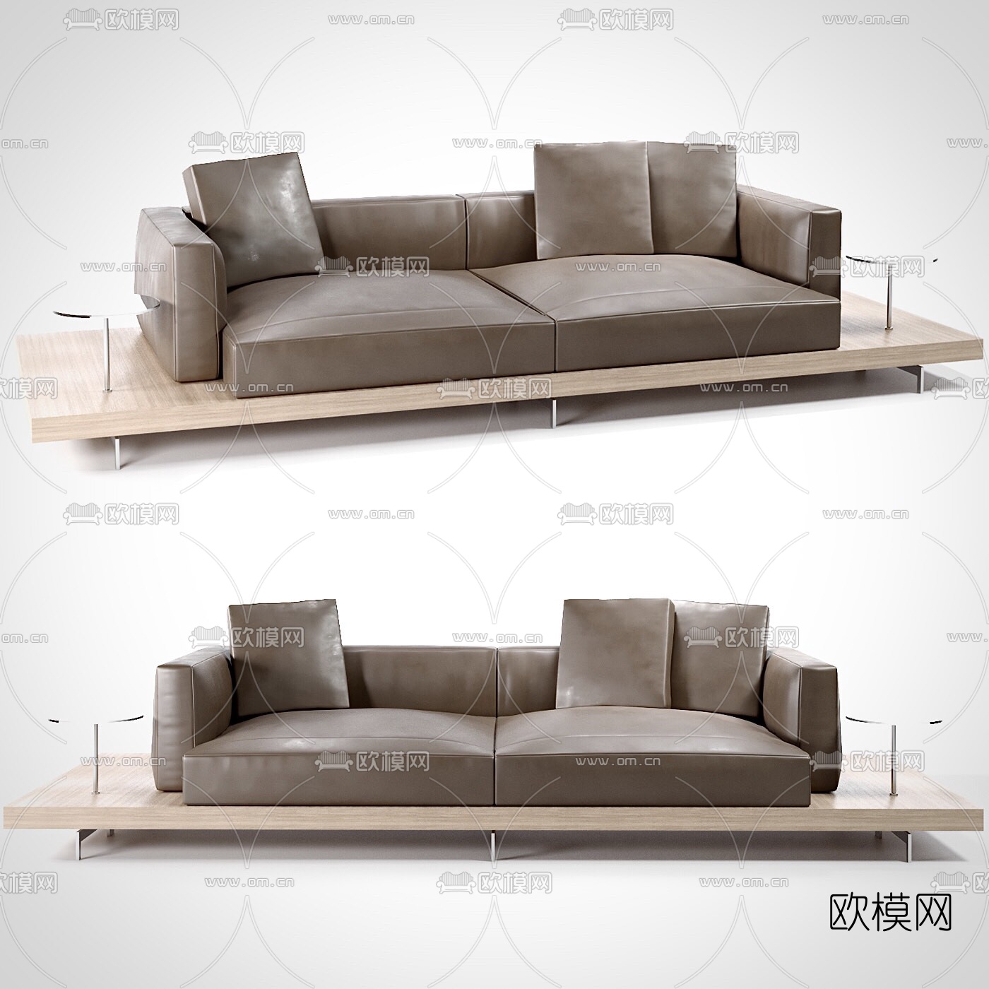 现代皮革办公双人沙发3d模型下载（渲染图1）