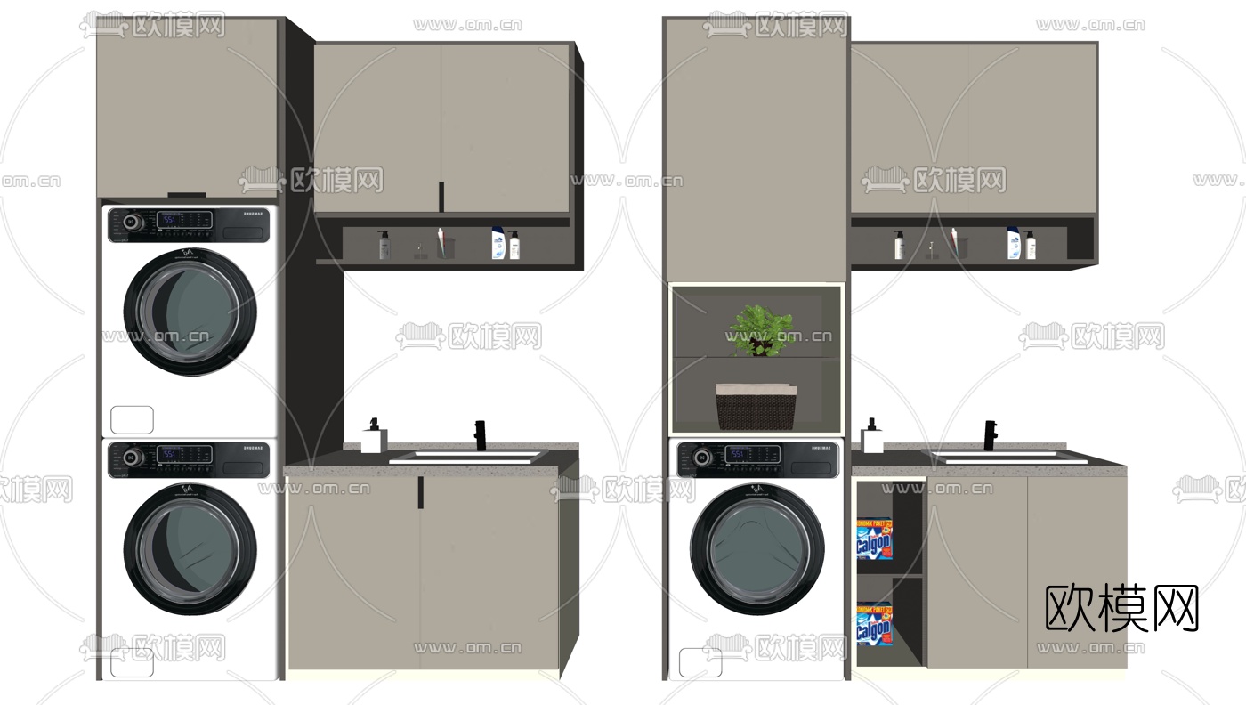 现代阳台洗衣柜su模型下载（渲染图2）
