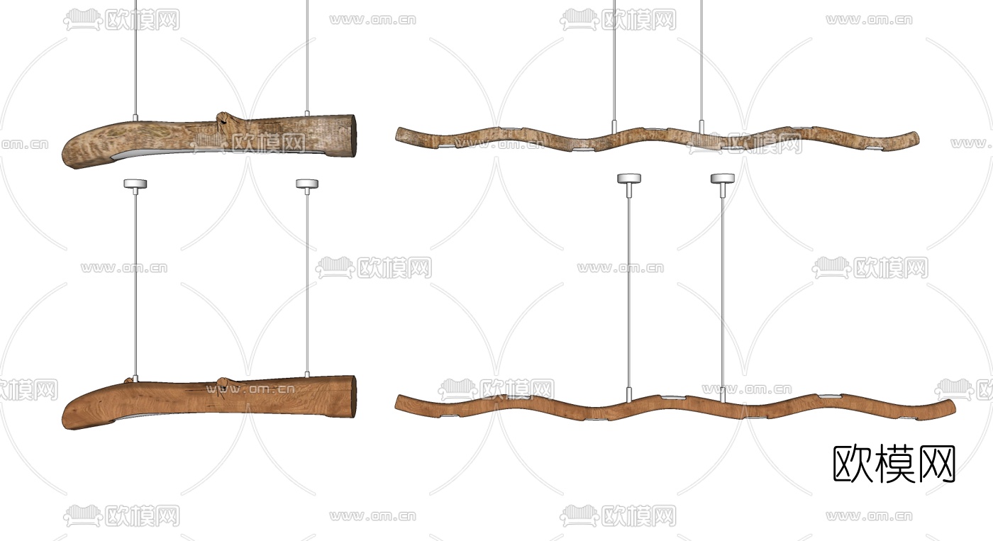 新中式旧木长条吊灯su模型下载