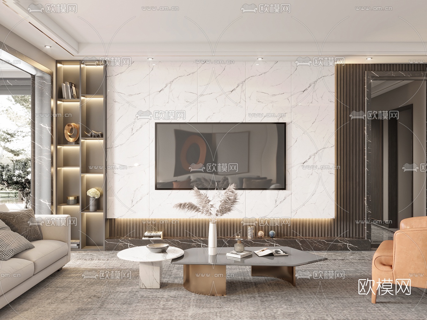 现代客厅餐厅3d模型