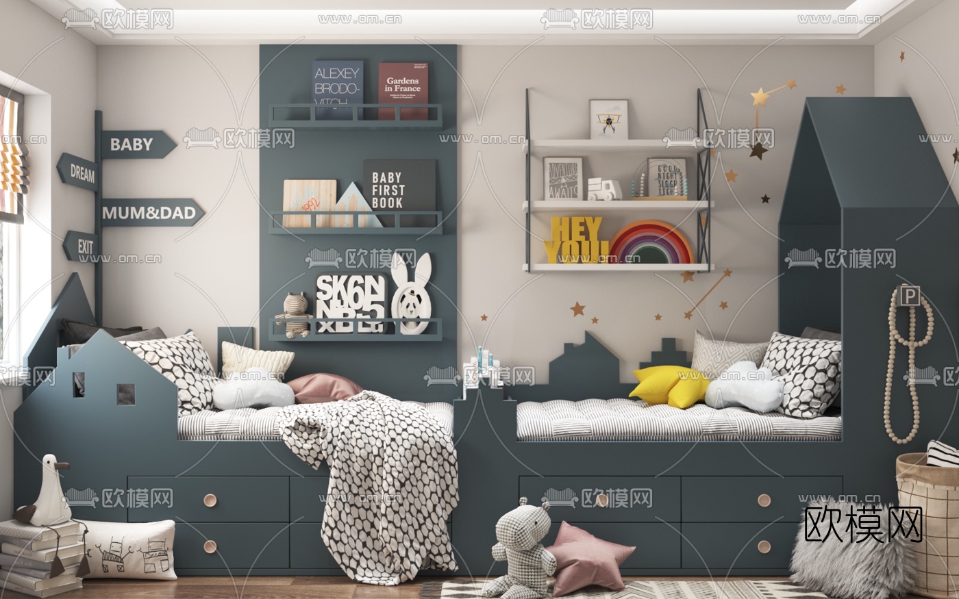北欧榻榻米双床房儿童房3d模型
