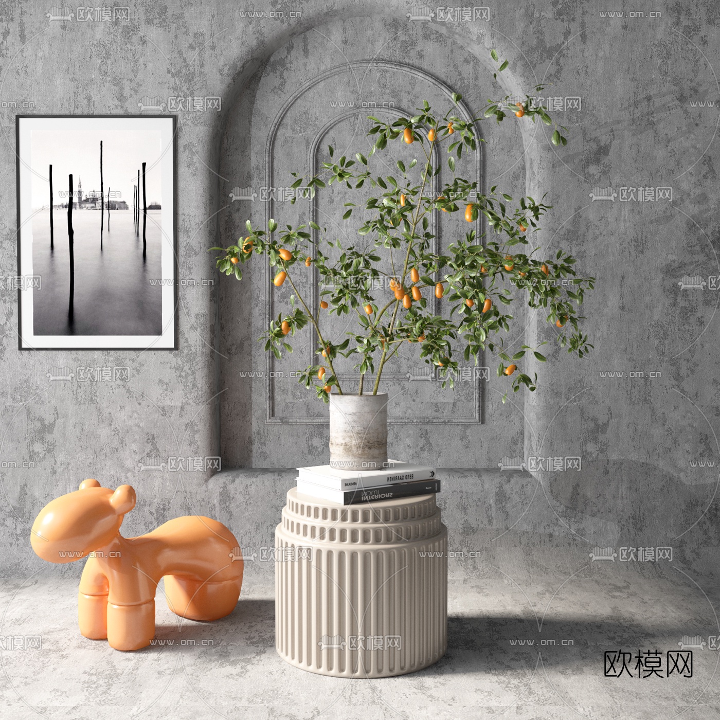 现代树枝插花圆几3d模型
