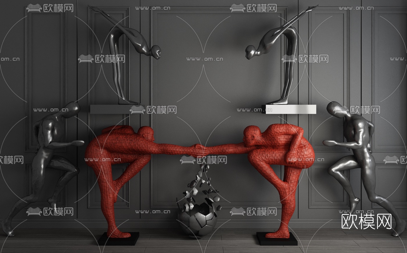 现代人体人形雕塑3d模型