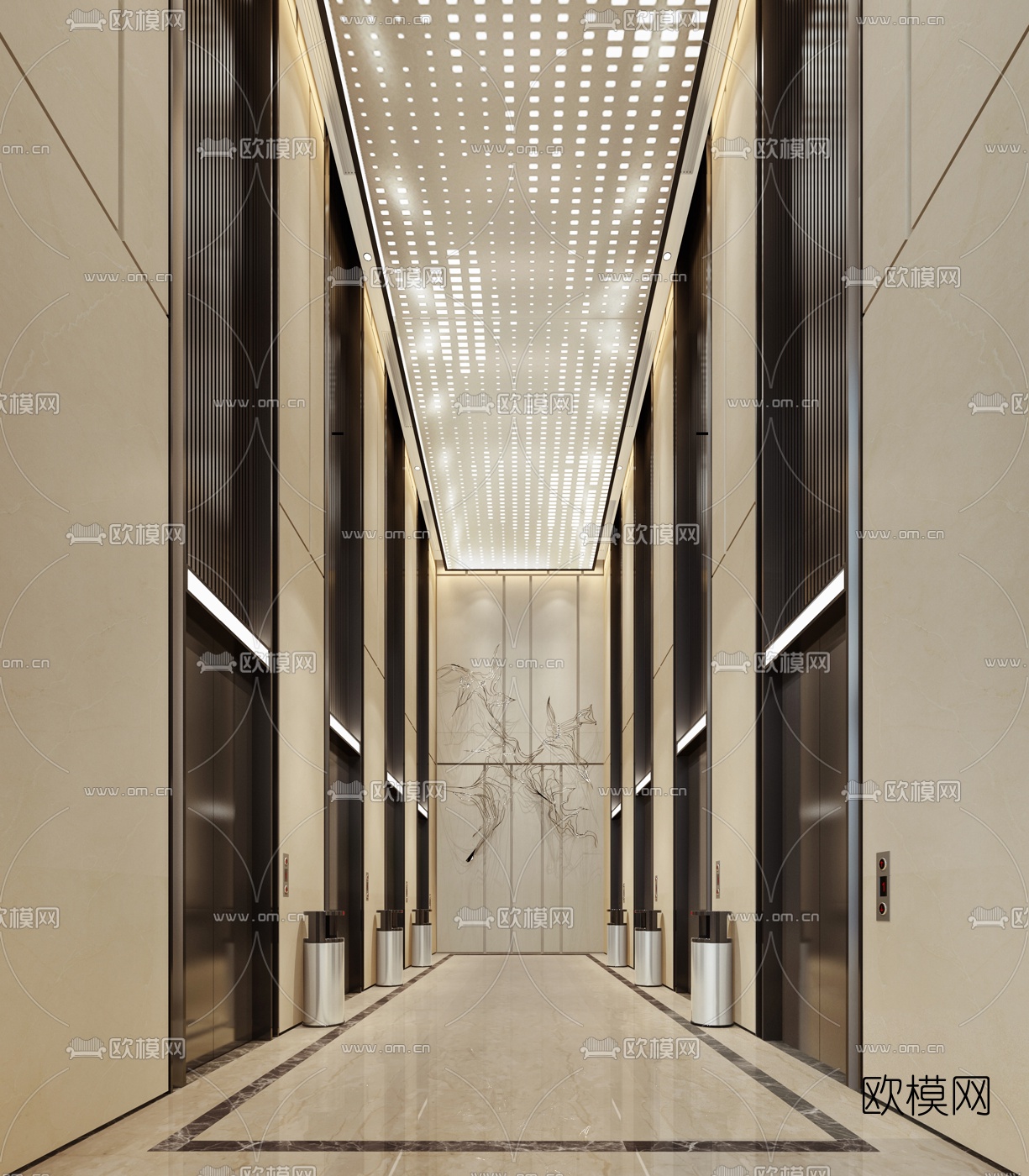 现代轻奢酒店电梯厅3d模型下载