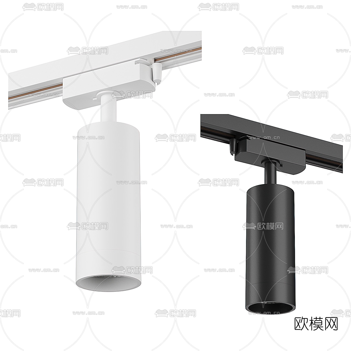 现代轨道射灯筒灯3d模型下载（渲染图1）