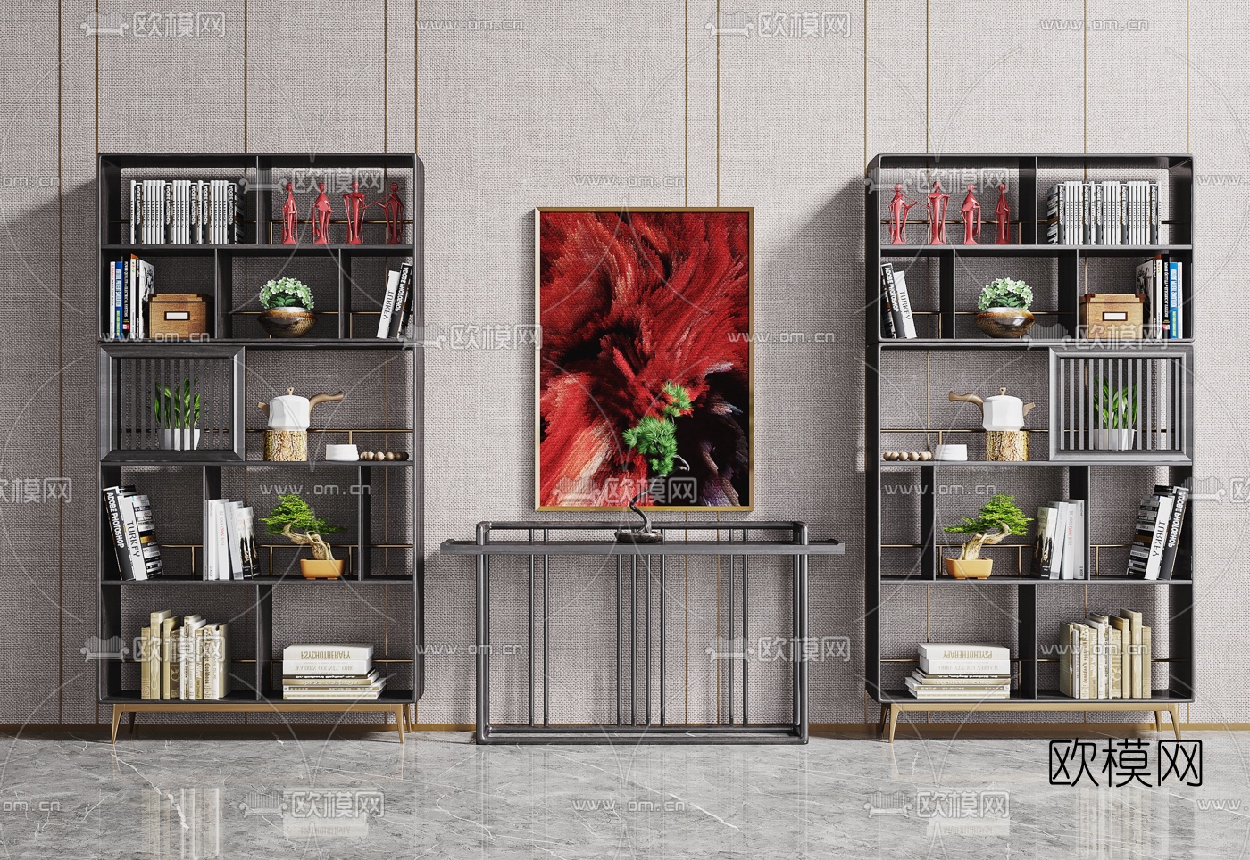 新中式书架装饰架3d模型下载