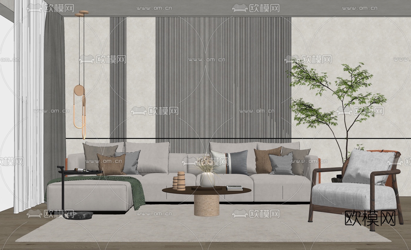 现代客厅su模型下载（渲染图2）
