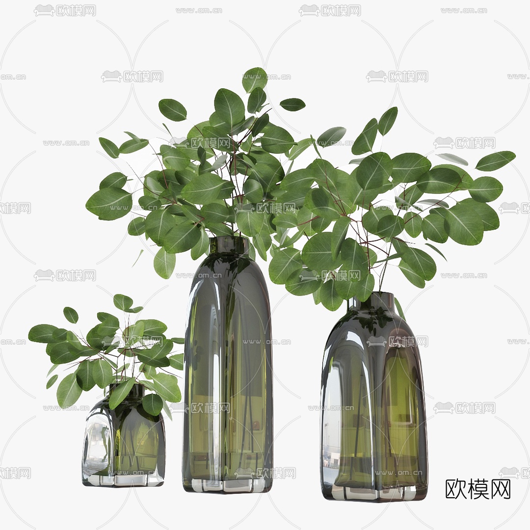 现代玻璃花瓶绿植3d模型