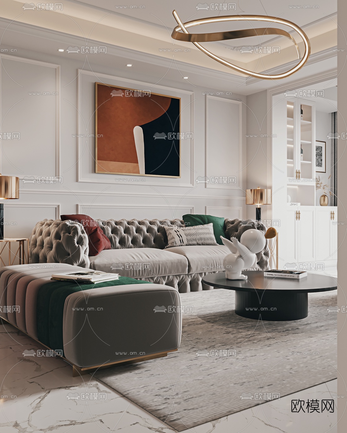 简欧轻奢客厅餐厅3d模型下载（渲染图2）