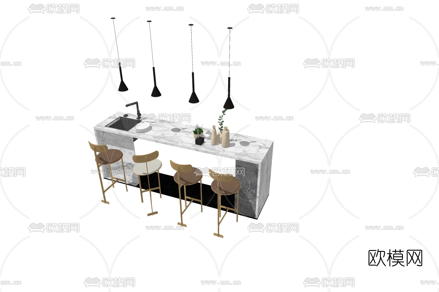 现代大理石吧台su模型下载