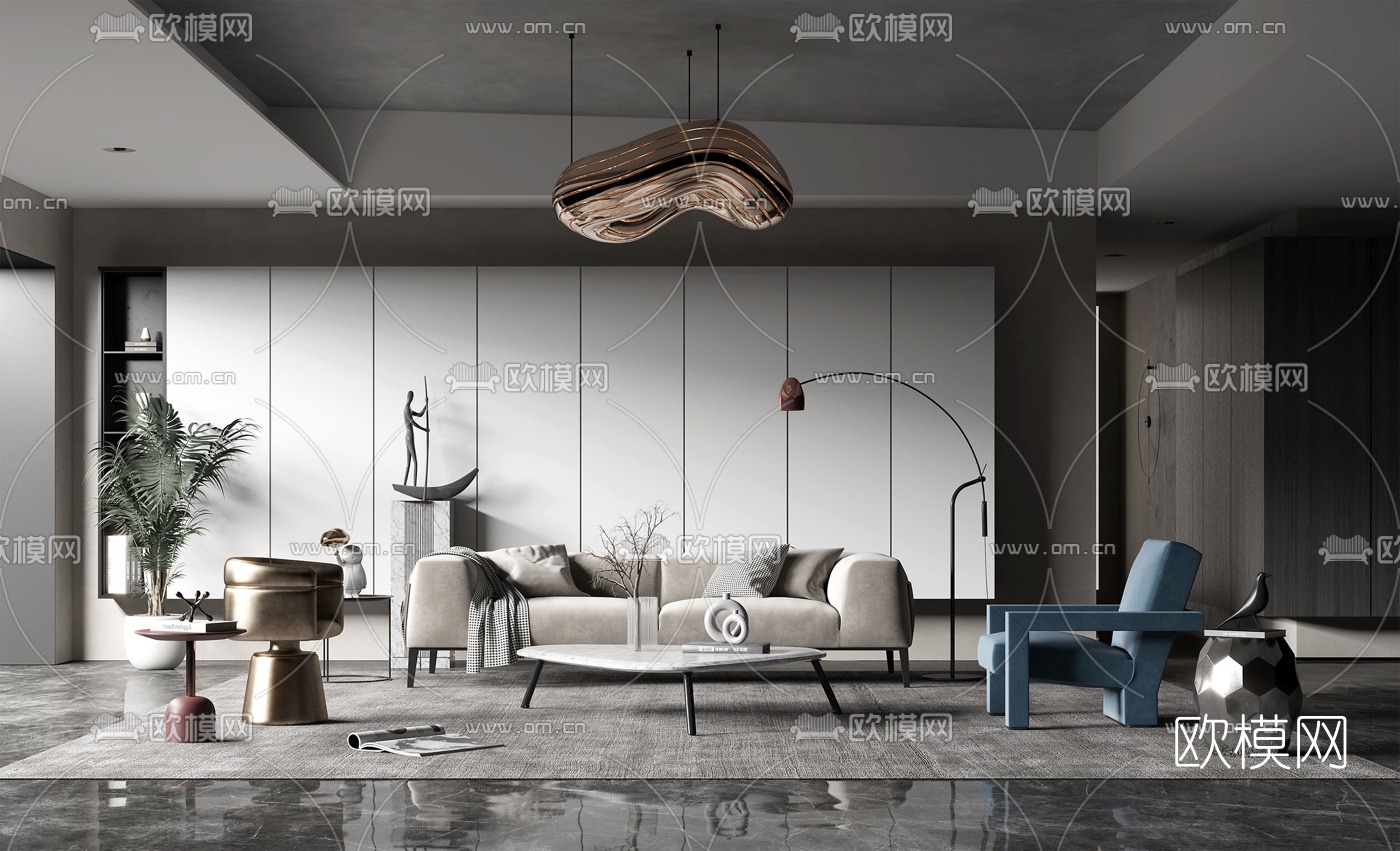 现代布艺沙发组合3d模型