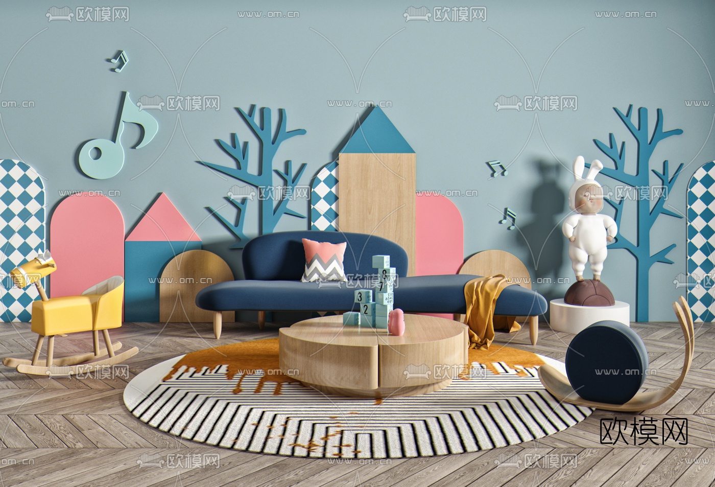北欧儿童沙发组合3d模型-免费3dmax模型库-欧模网