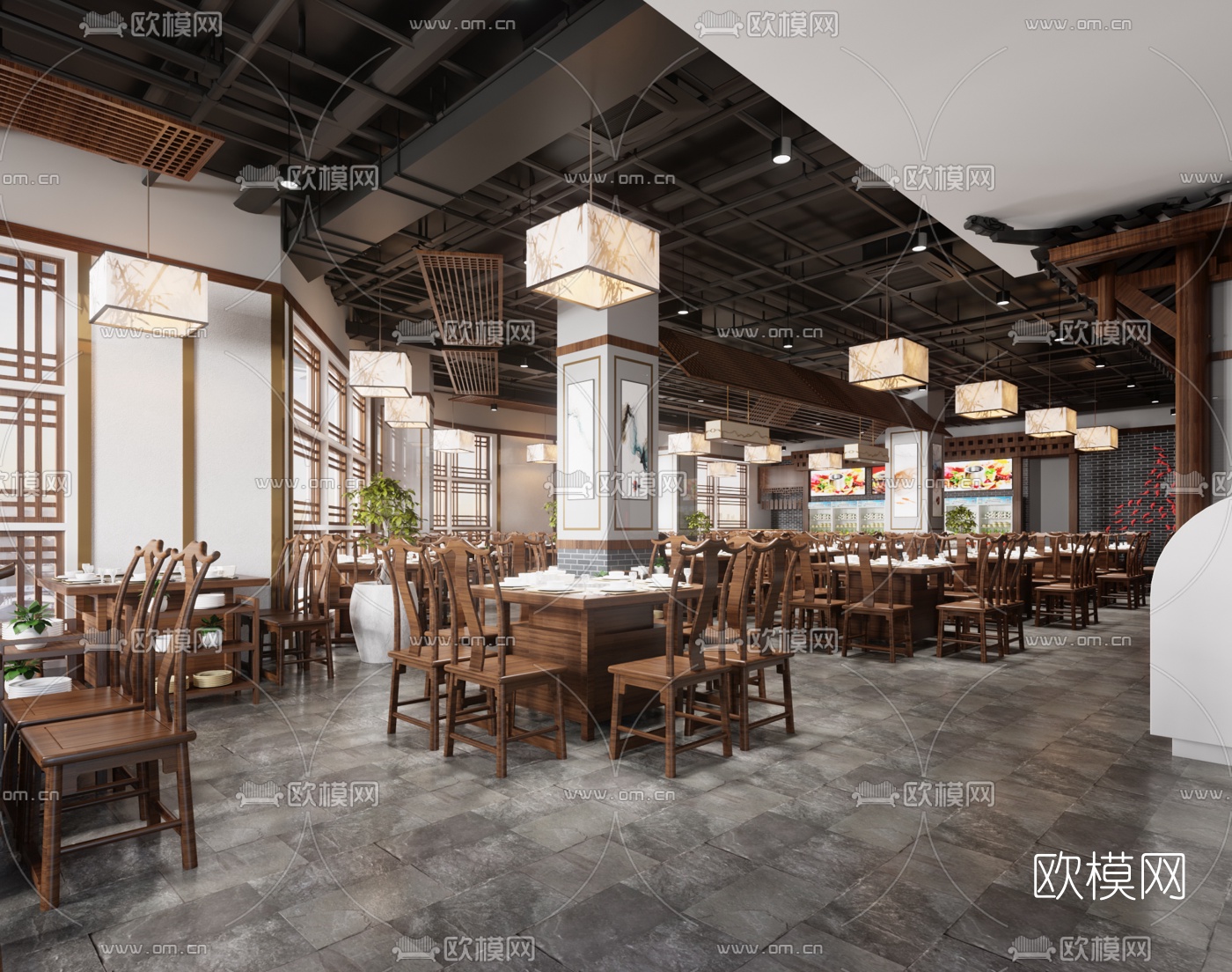 中式火锅店3d模型下载（渲染图1）