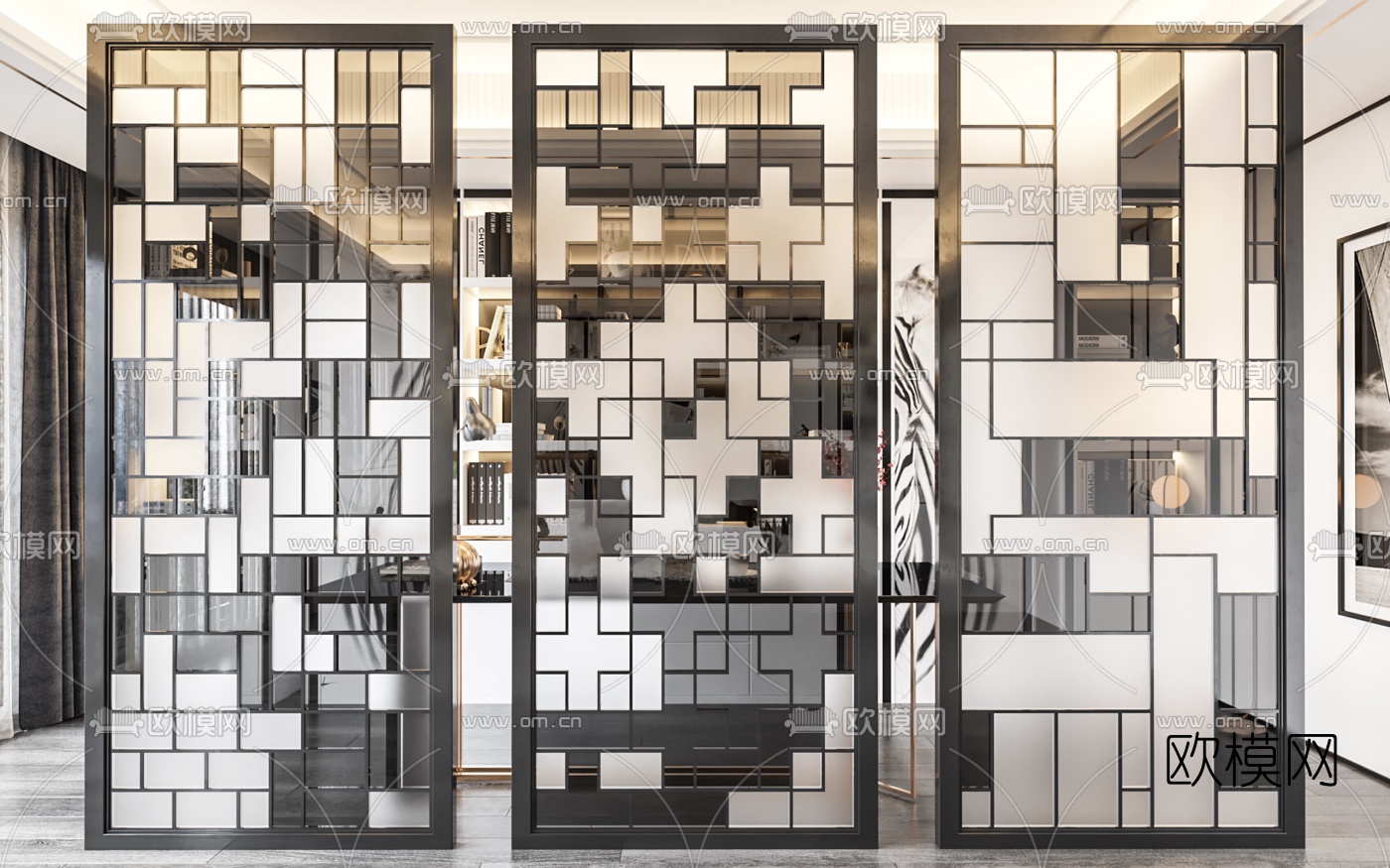 现代轻奢玻璃隔断3d模型下载