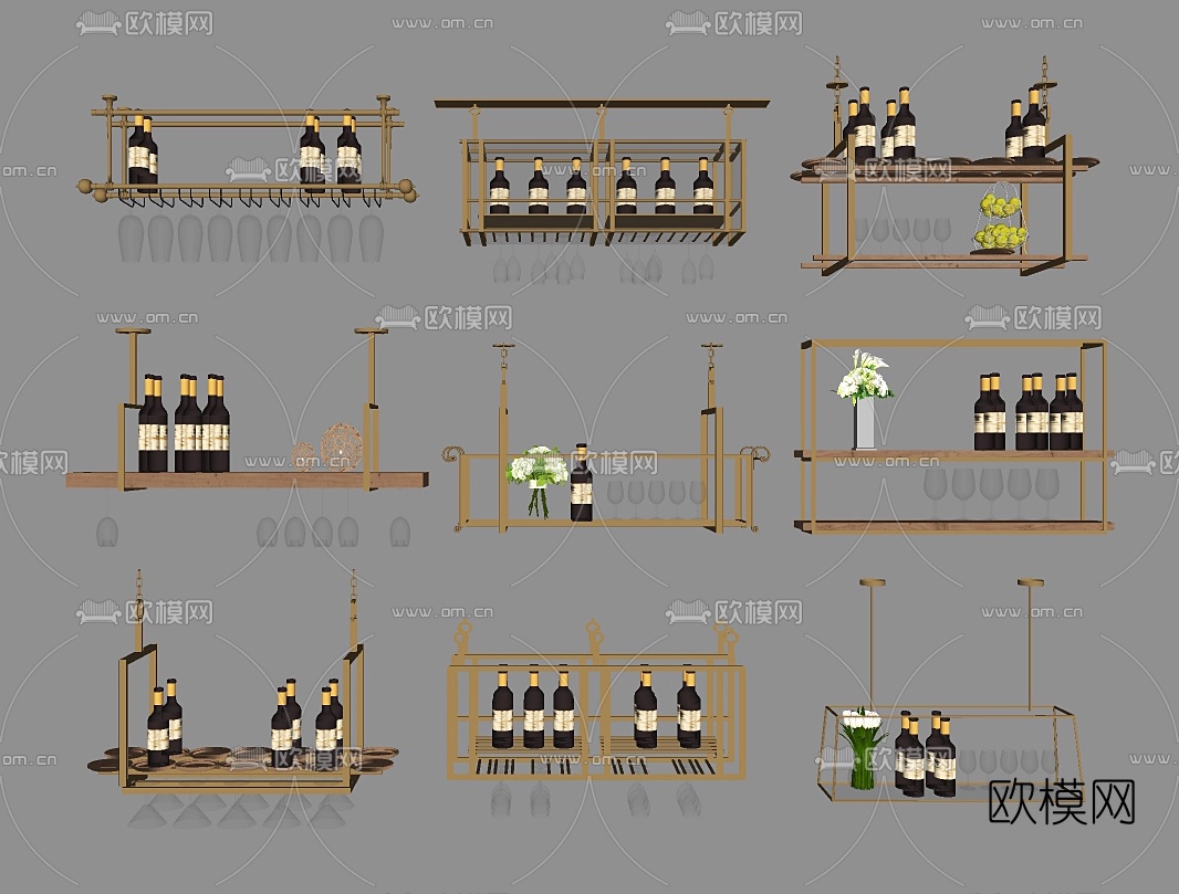 现代吊挂式酒架su模型下载（渲染图2）