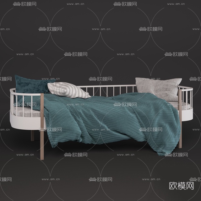 现代布艺单人床免费3d模型下载