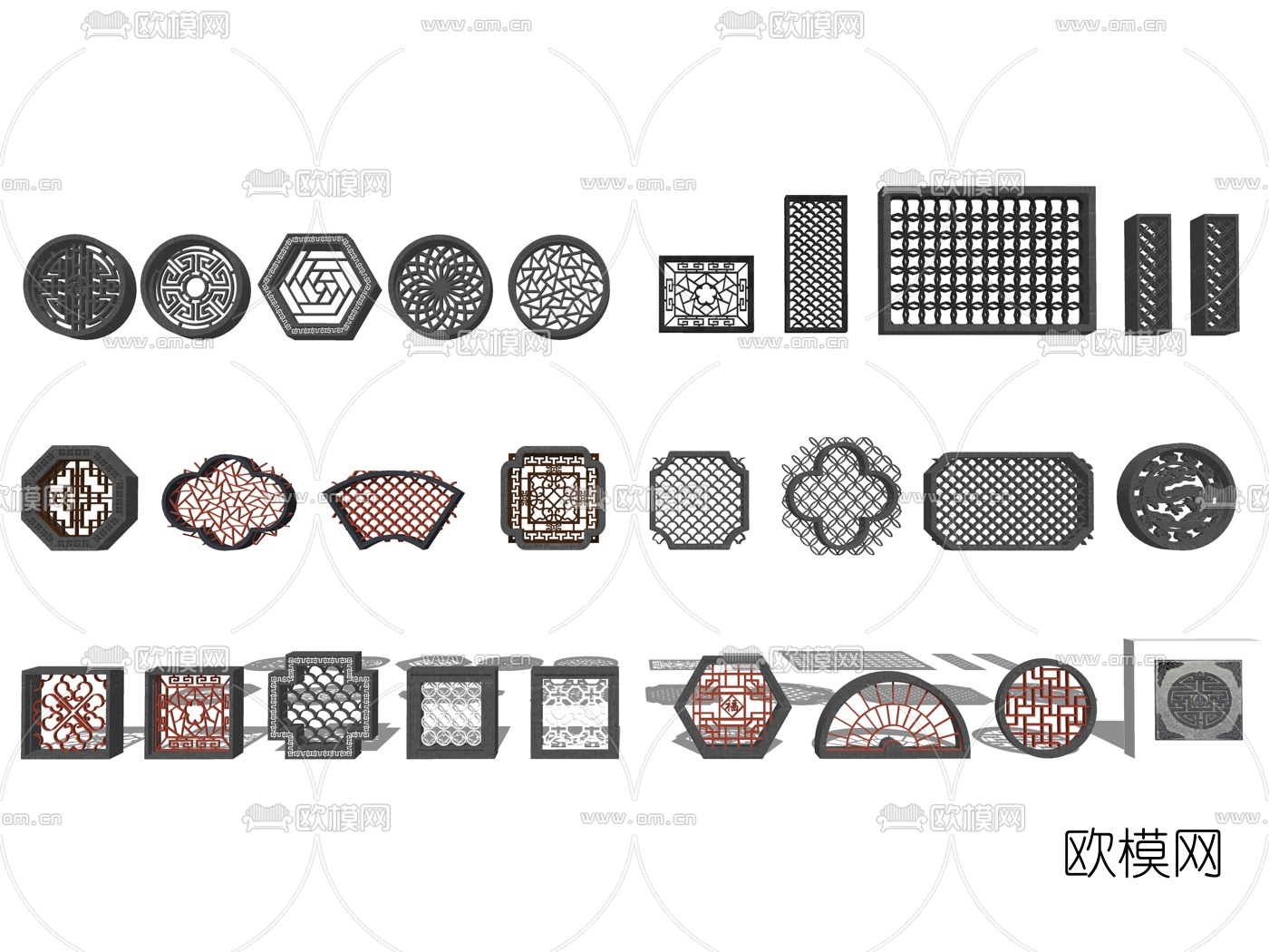 中式古建园林窗花su模型下载（渲染图1）