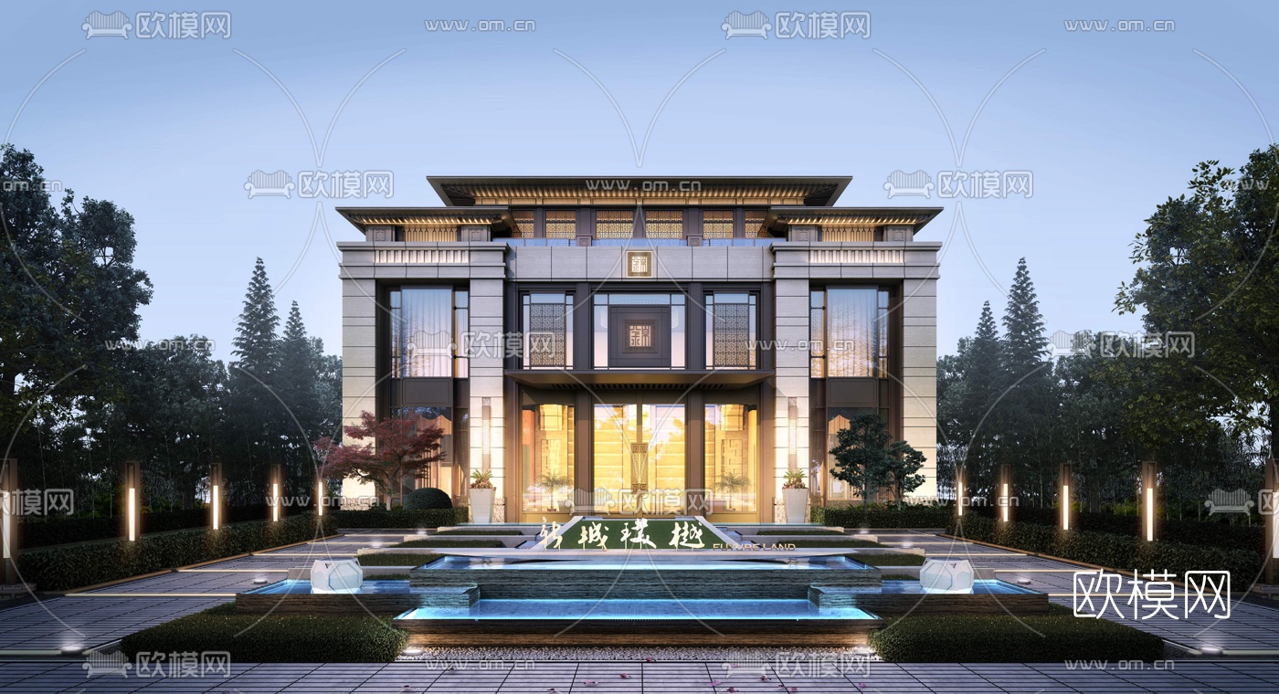 新中式售楼处门面3d模型