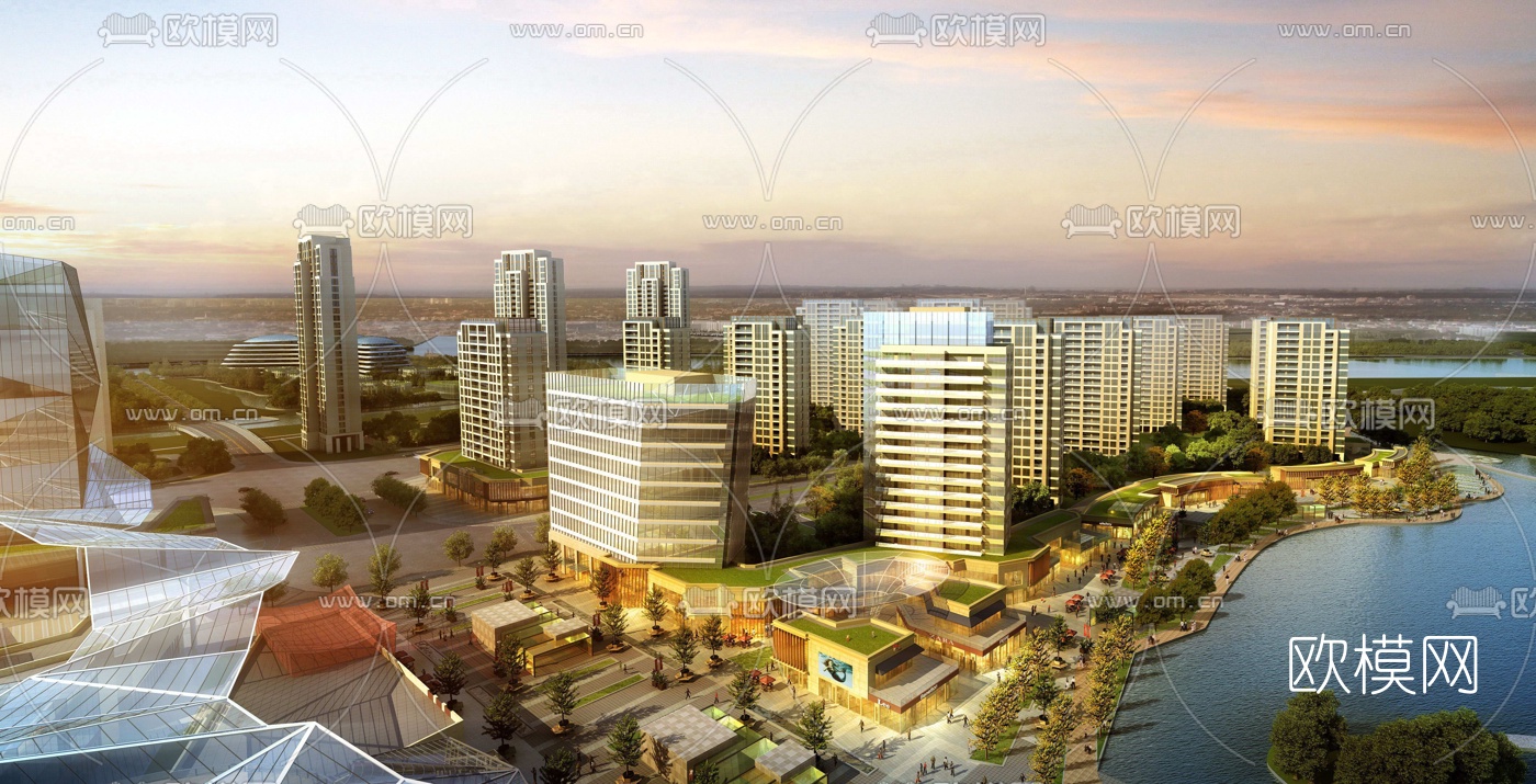 现代商业街鸟瞰3d模型下载（渲染图2）