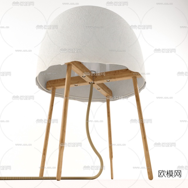 北欧绒布灯罩落地灯3d模型下载（渲染图3）