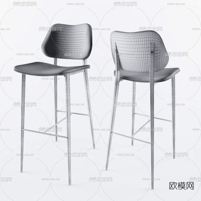 现代布艺吧椅3d模型下载（渲染图2）