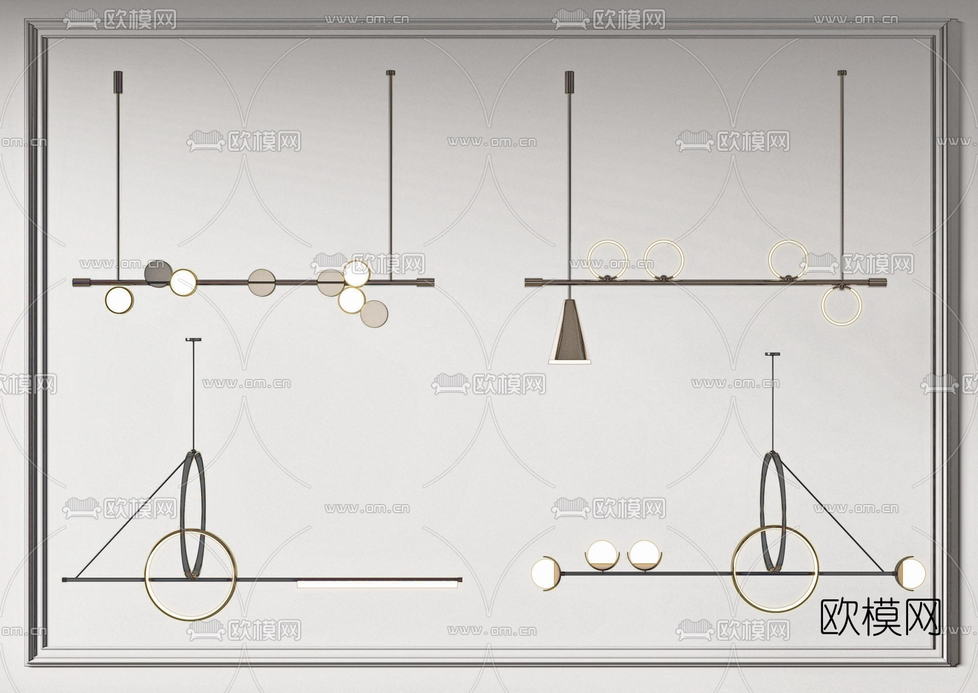 现代金属吊灯su模型下载