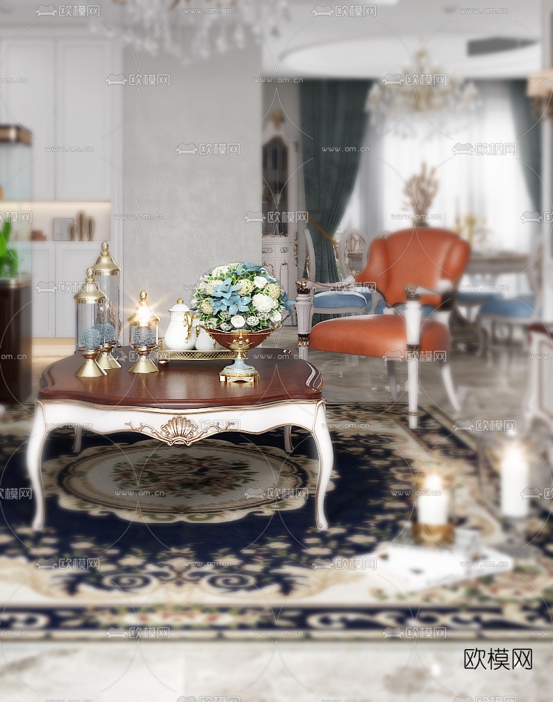 简欧客厅餐厅3d模型下载（渲染图3）