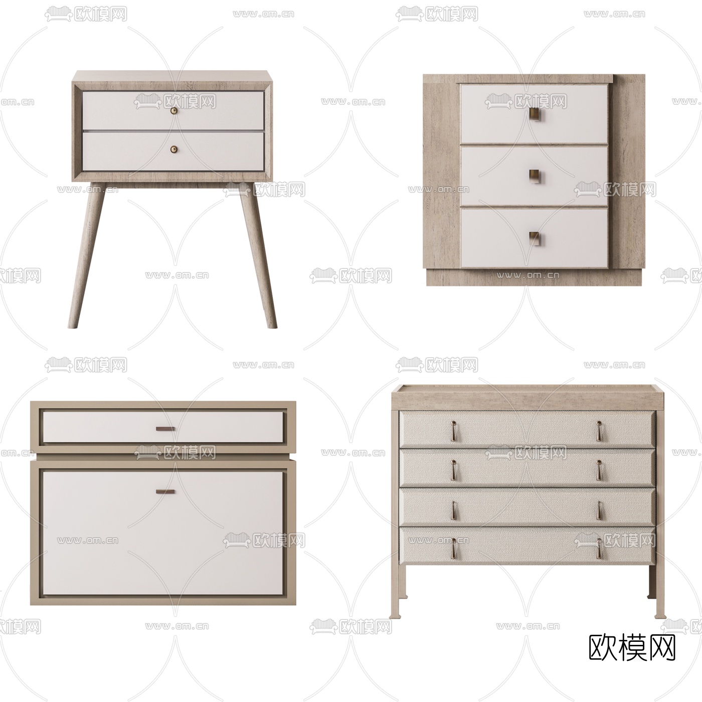 新中式方形四斗柜床头柜3d模型下载