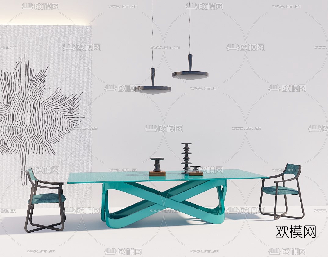 北欧方形餐桌椅su模型下载（渲染图1）