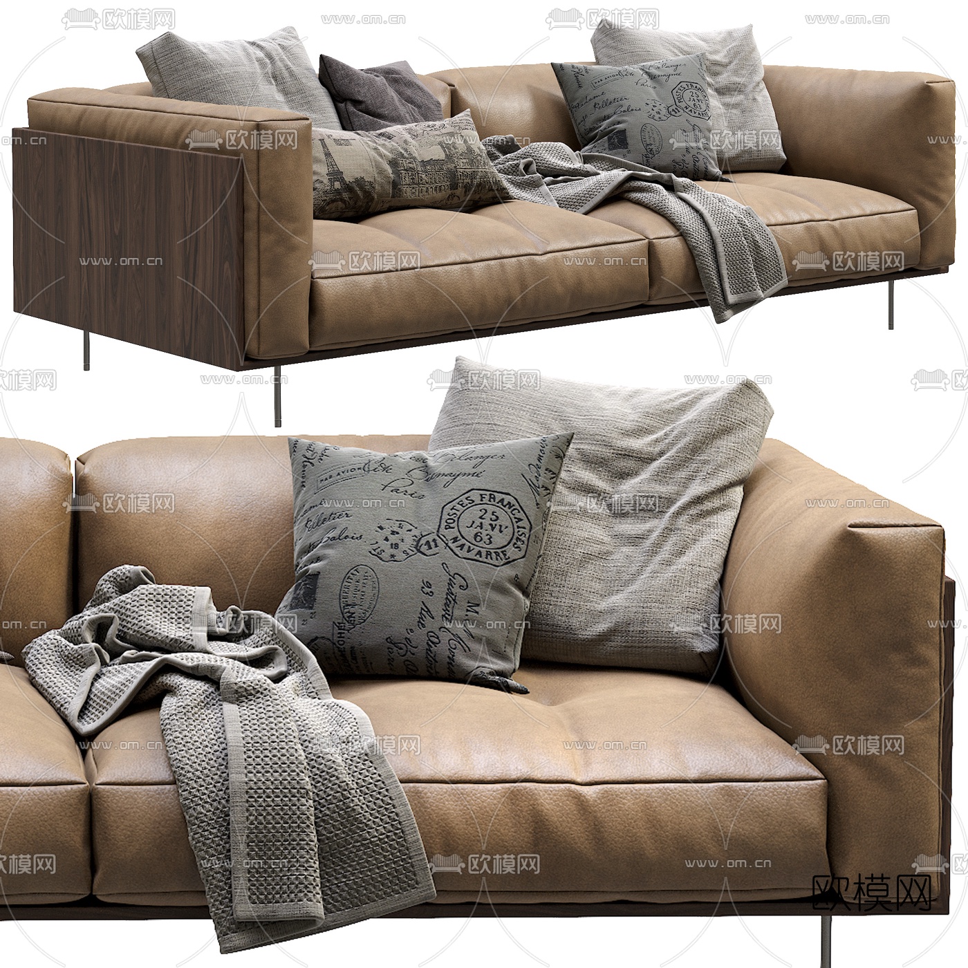现代皮革双人沙发3d模型下载（渲染图2）