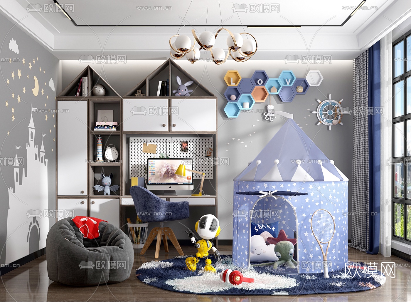 现代儿童房3d模型下载