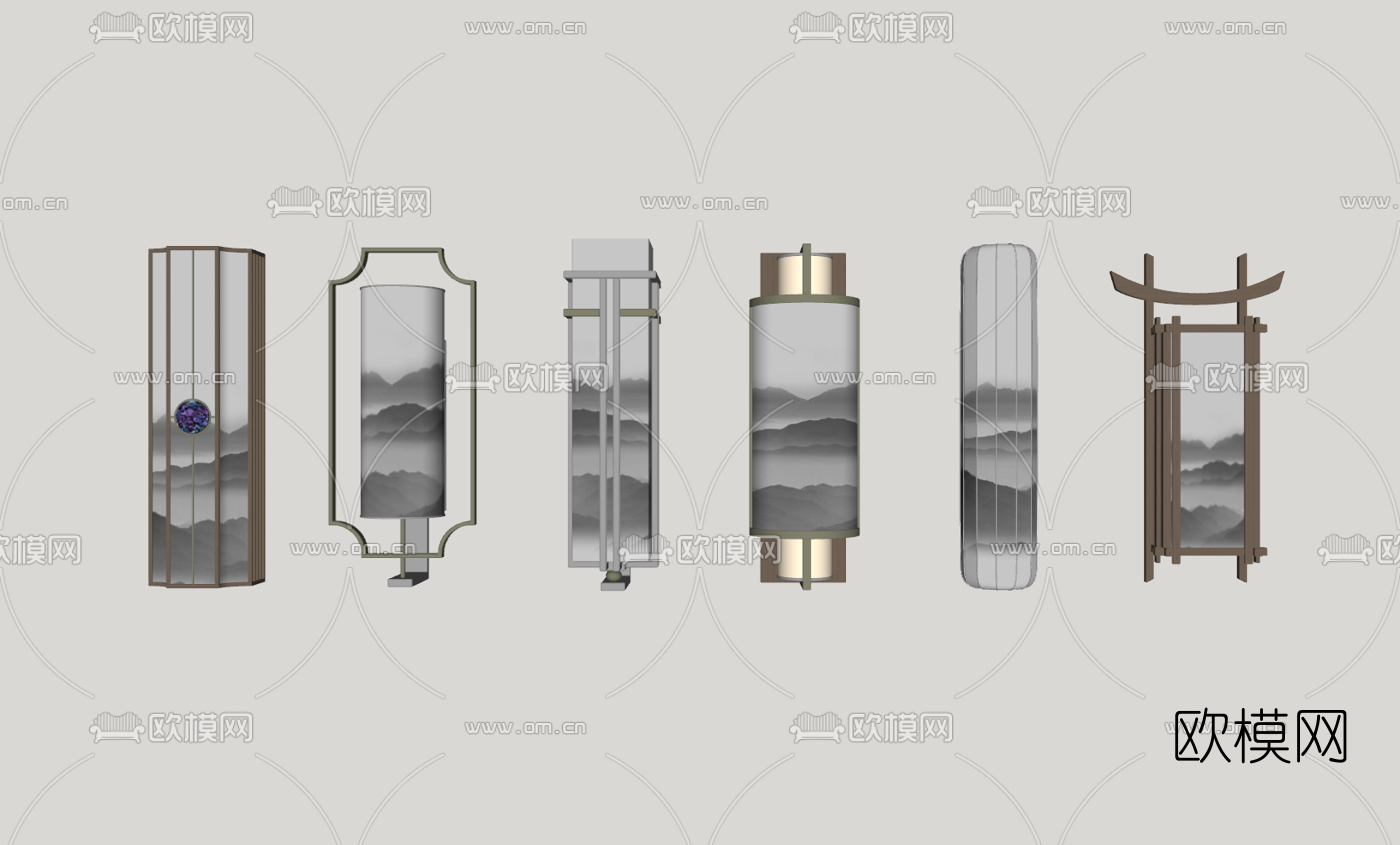 新中式壁灯su模型下载（渲染图2）