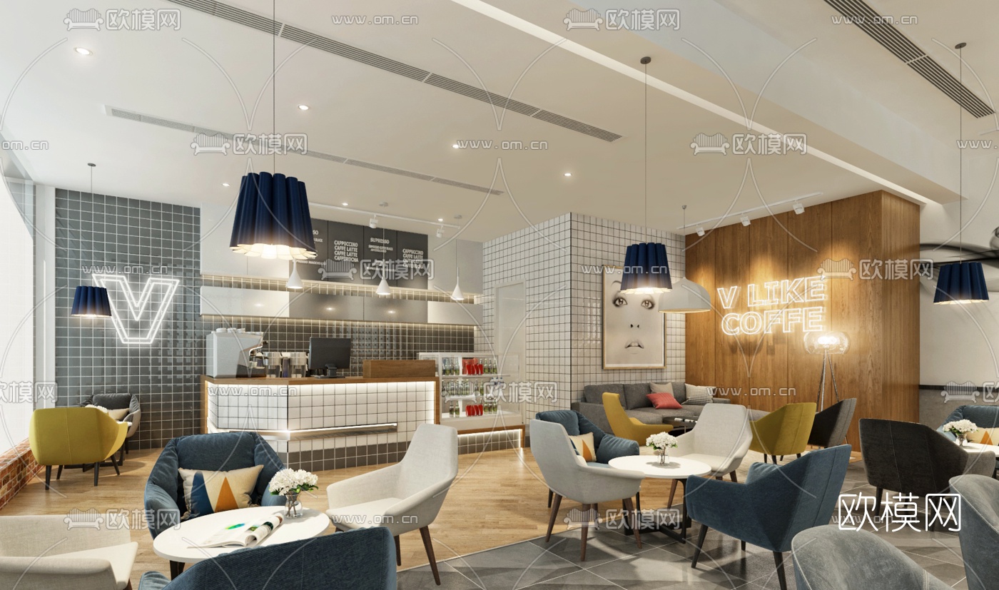 北欧甜品店咖啡厅3d模型下载