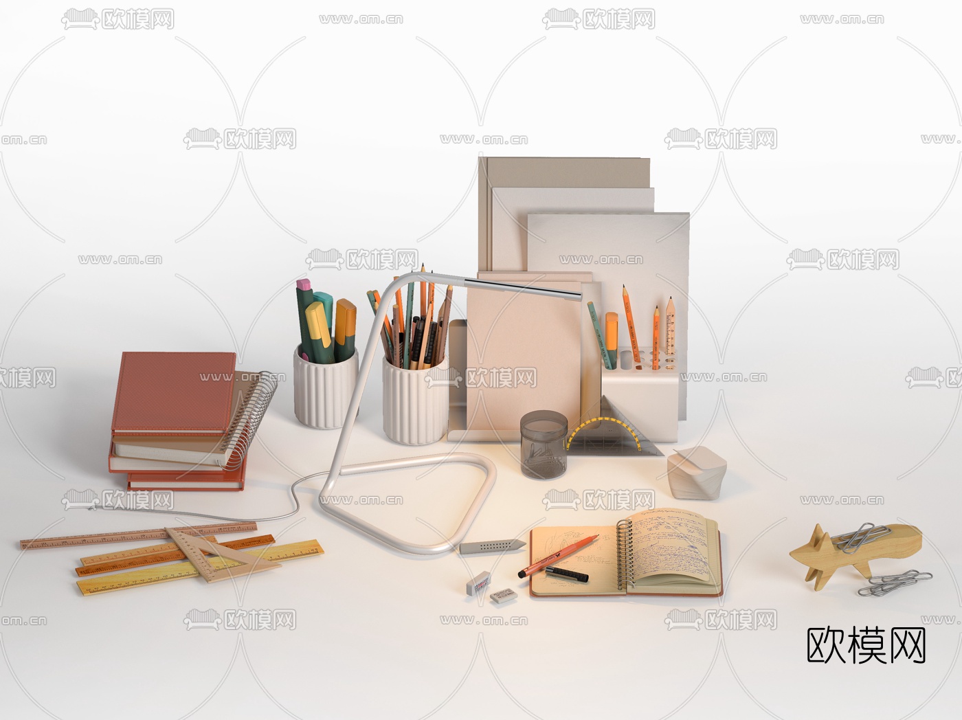 现代笔记本套尺办公文具3d模型下载