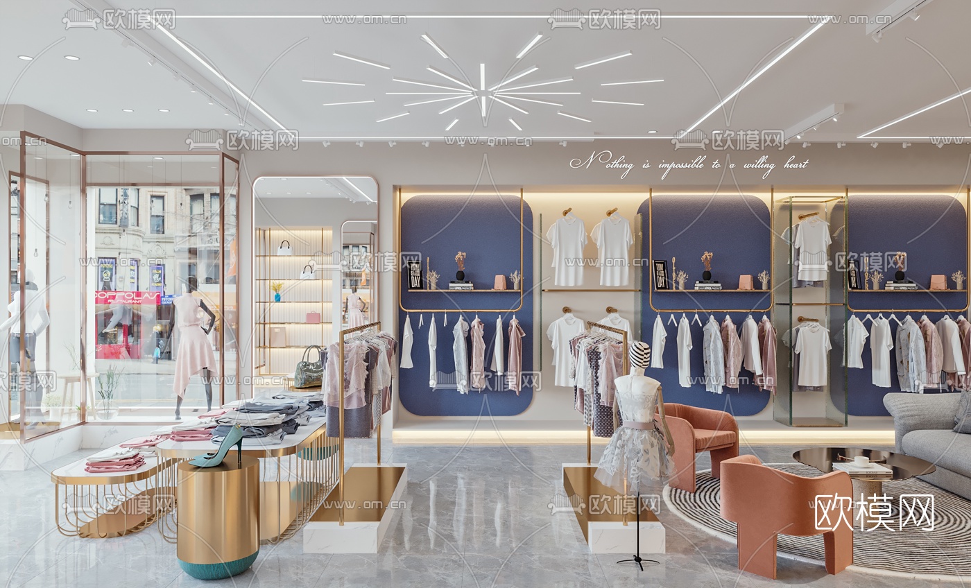 现代轻奢服装店3d模型下载（渲染图2）