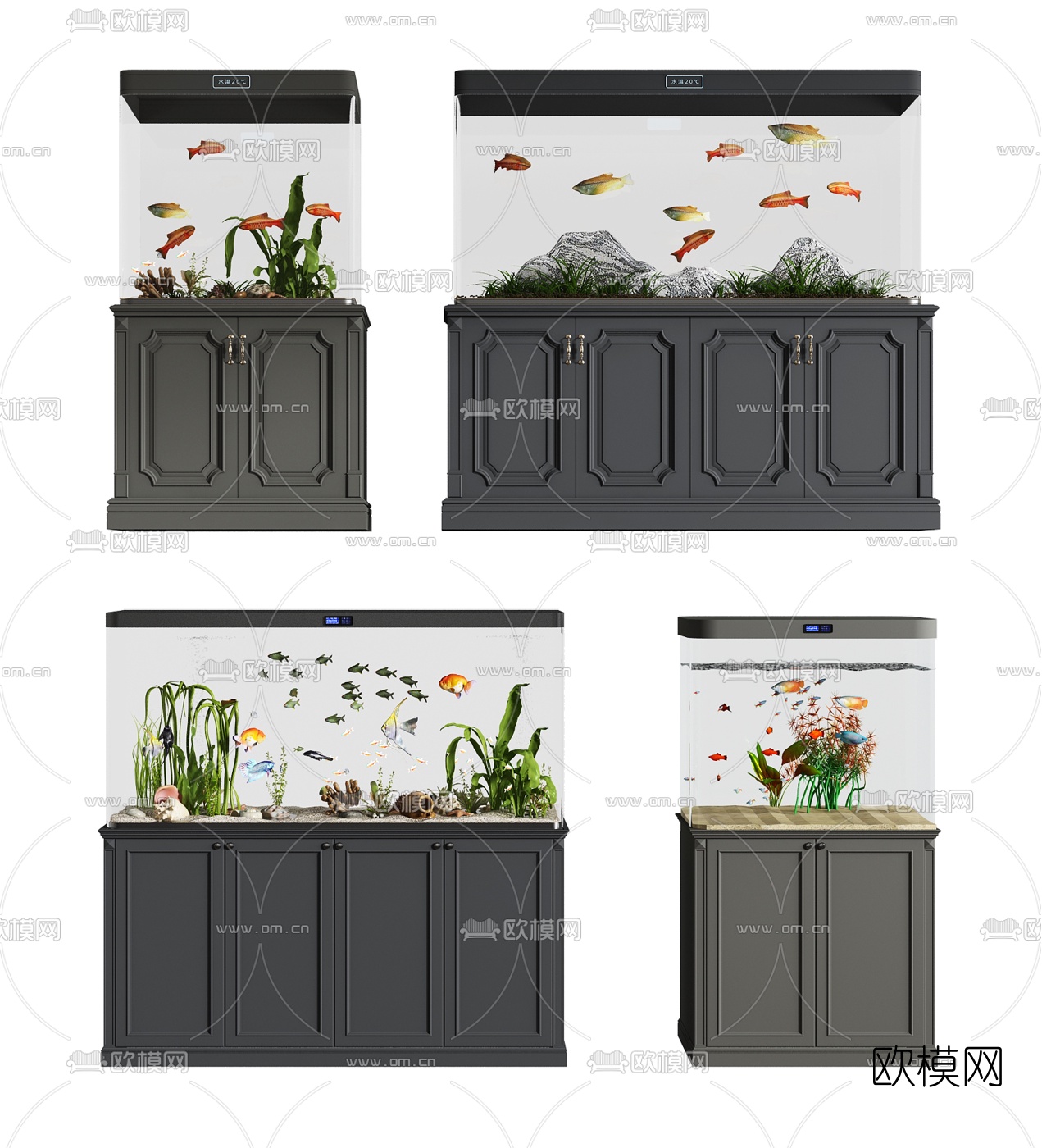 美式鱼缸水族组合3d模型下载