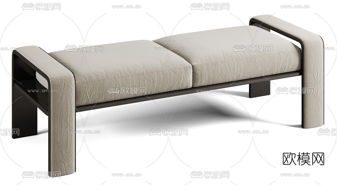 现代布艺床尾凳3d模型下载（渲染图2）