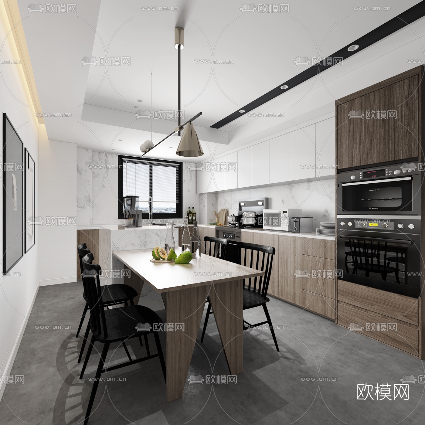 现代餐厅厨房3d模型