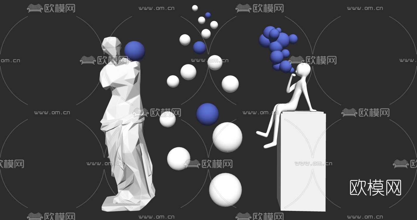 现代抽象人物雕塑su模型