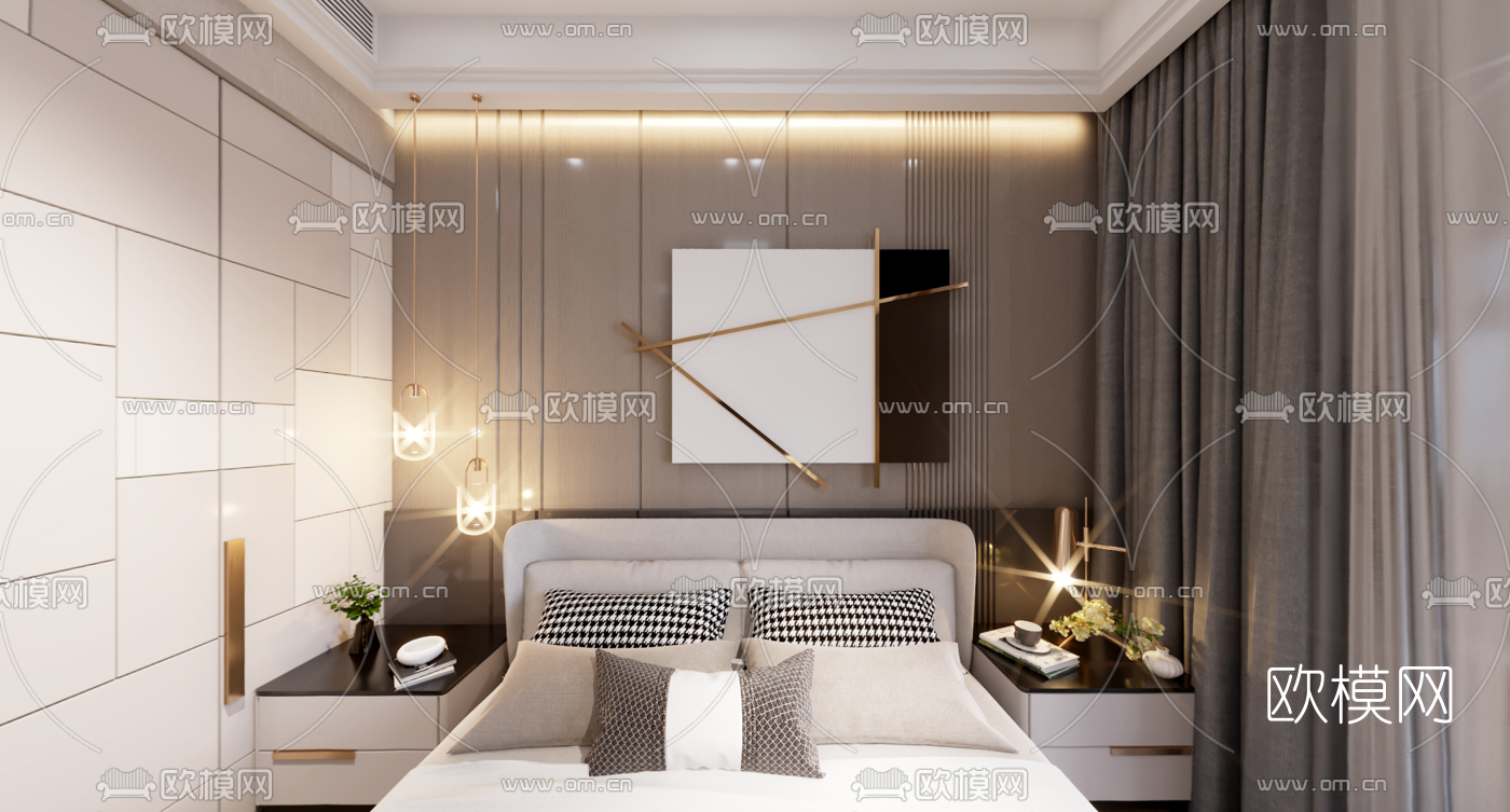 现代轻奢卧室vr全景3d模型-免费3dmax模型库-欧模网
