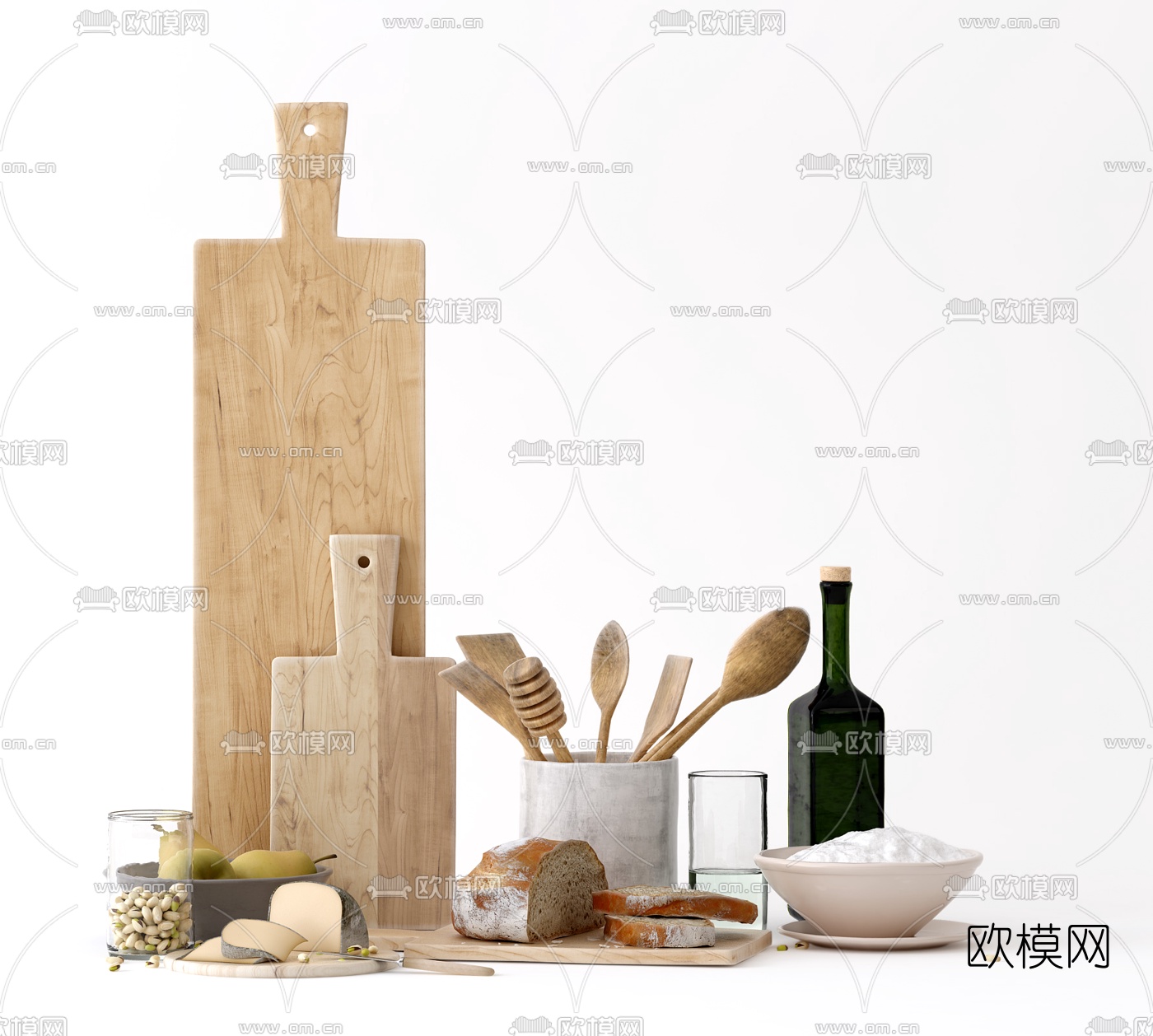 北欧菜板餐具厨房用品3d模型