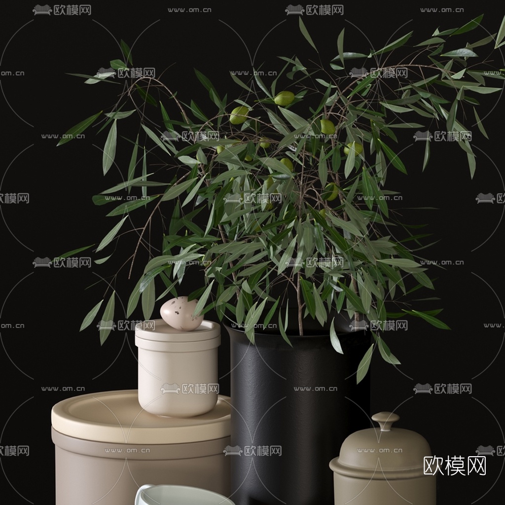 现代茶壶茶杯茶具插花3d模型下载（渲染图4）