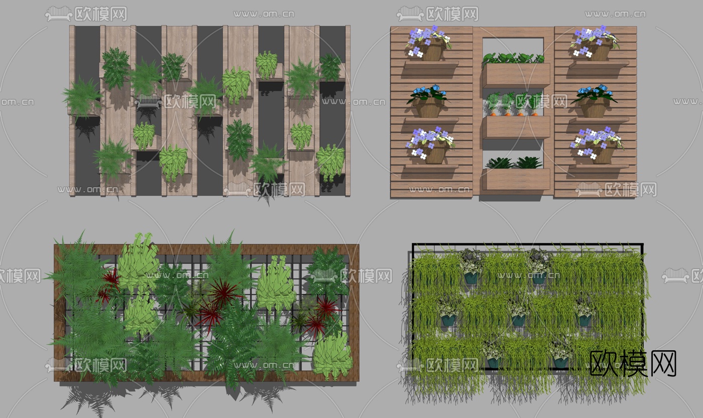 现代植物墙背景墙su模型下载