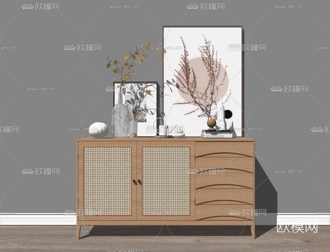 日式玄关边柜su模型下载