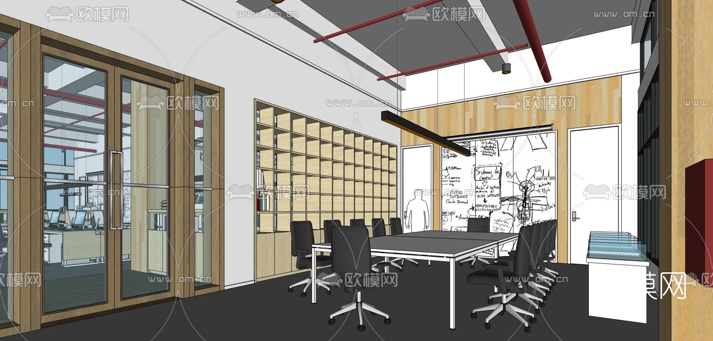 现代办公室会议室su模型下载（渲染图3）