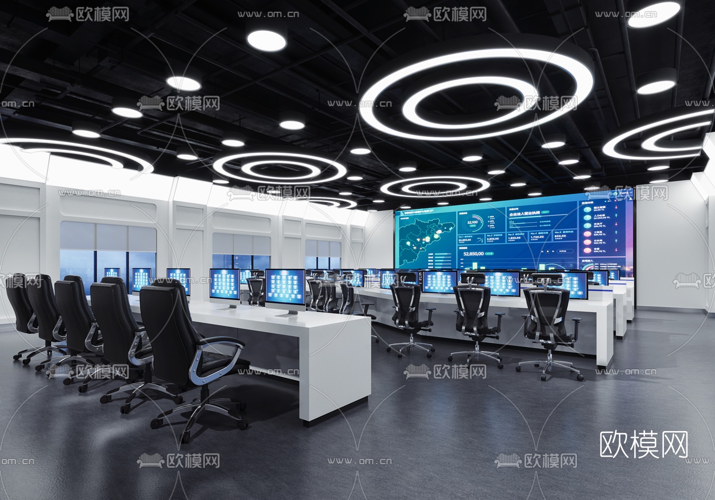 现代指挥中心监控室3d模型下载（渲染图2）