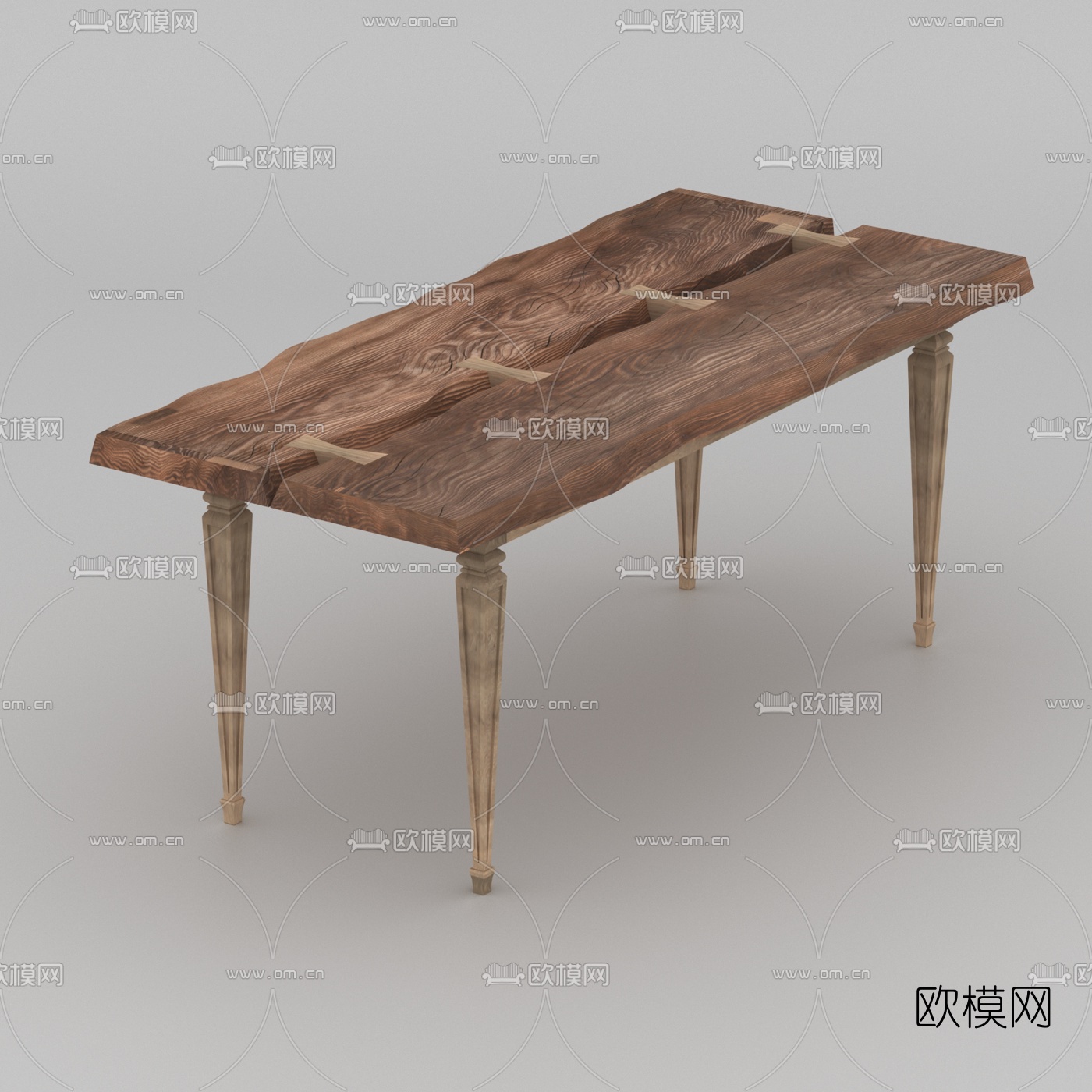 中式原木餐桌免费3d模型