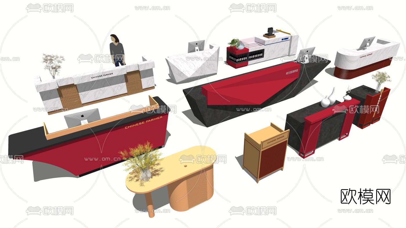 现代前台服务台接待台su模型下载（渲染图2）