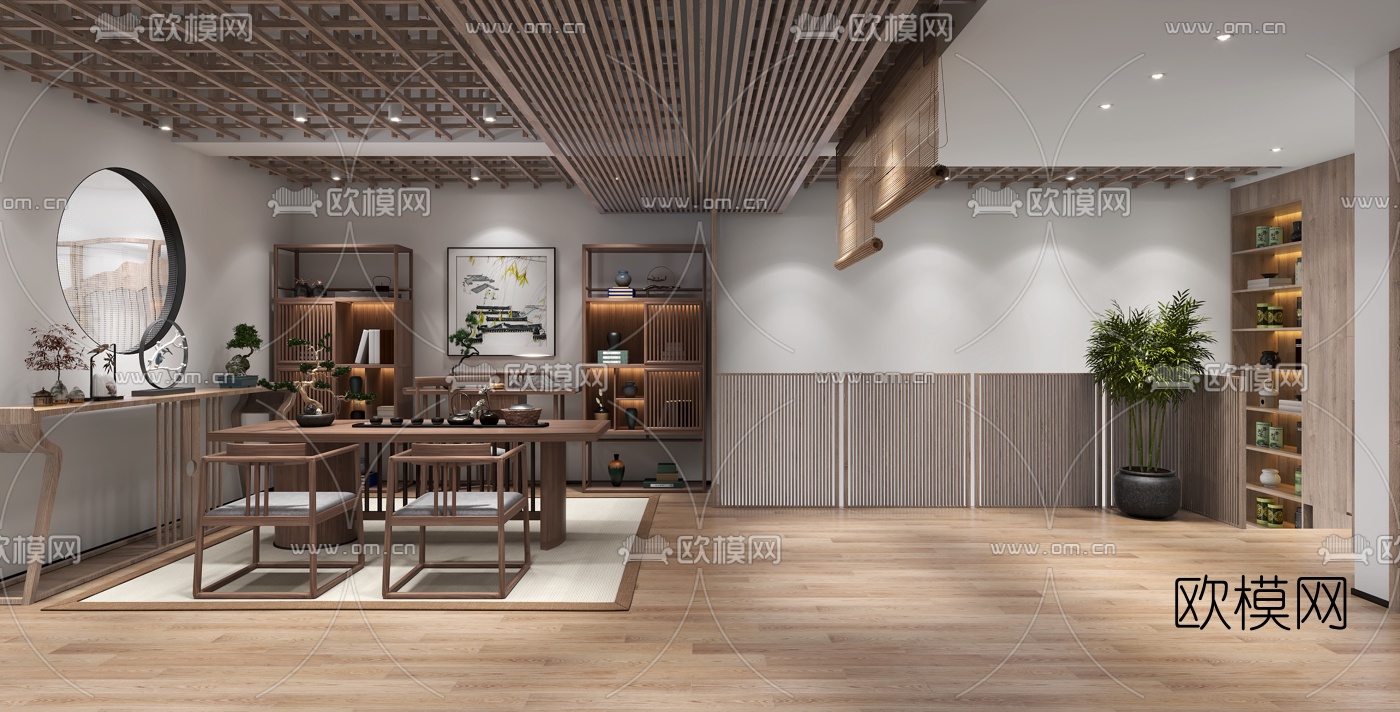 新中式茶具店茶楼3d模型