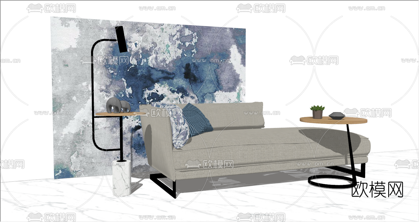 现代布艺贵妃椅su模型下载（渲染图2）